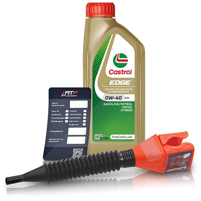Castrol 1 L EDGE 0W-40 A3/B4 + Ölwechsel-Anhänger + Einfülltrichter [Hersteller-Nr. 15F6B4] Image