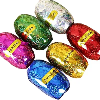 6Rolls(60M) Shiny Curling Ribbon Eggs Assorted Color Crimped Ribbon Metallic Balloon String Wrapping