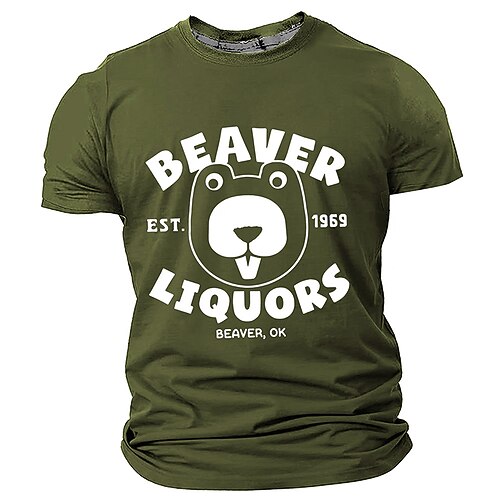 Lustiges Herren Biber Liquors Grafik Tee - Humorvolles Wortspiel Design mit Est. 1969 Biber OK Logo Kurzarm Image