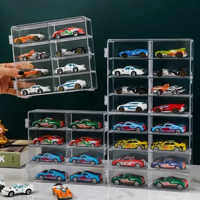 Acrylic Car Display Box 1:64 For Hot Wheels Car Model Toy 8 Grid Cabinet Rack Dustproof Stackable