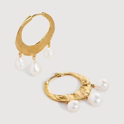 Gold Capri Baroque Pearl Medium Hoop Earrings Pearl