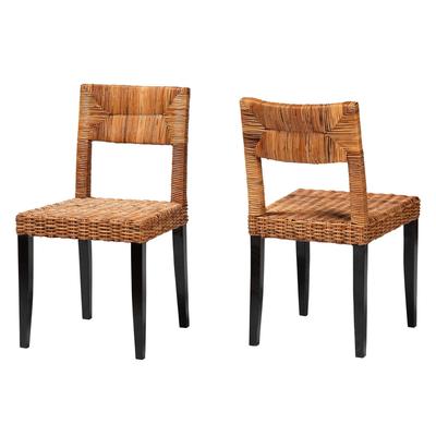 Manrico Modern Bohemian Dark Brown Finished Wood And Natural Rattan 2-Piece Dining Chair Set by Baxton Studio in Dark Brown