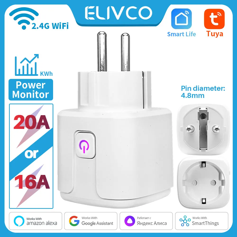 Tuya Smart Plug Power Monitor WiFi-Buchse, Smartlife App, funktioniert mit Alexa, Google Home, Alice, Smart Things Smart House, 20A, Image