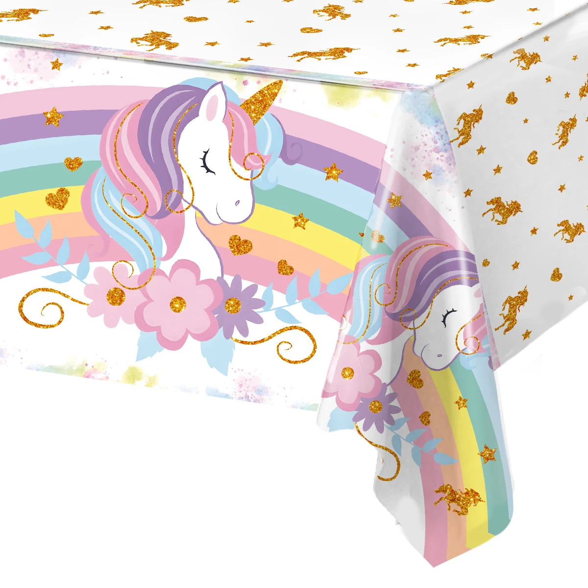 Regenbogen Einhorn PE Tischdecke Happy Unicorn Thema Geburtstag Party Dekorationen Kinder Gefälligkeiten Tischdecke Mädchen Babyparty Zubehör Image
