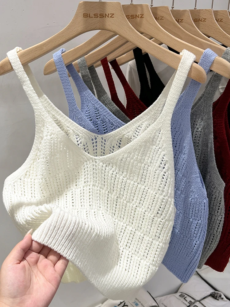 Koreanische Strickwesten für Damen, V-Ausschnitt, Einfarbig, Tanktop, Blusas Mujer De Moda 2026, Sommer-Mode, Ärmellose Casual Dünne Oberteile