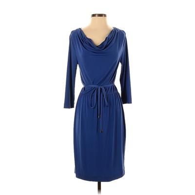 Banana Republic Factory Store Casual Dress - Wrap Cowl Neck 3/4 Sleeve: Blue Solid Dresses - Women's Size Small