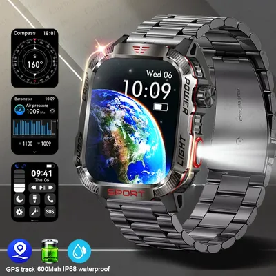 ChiBear Neue Militärische Smart Uhr Männer 2,01 Zoll HD Bildschirm Taschenlampe Kompass Wasserdicht Image