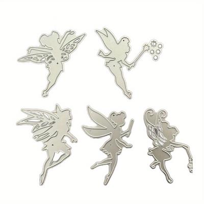 TEMU Open 5pcs Flower Fairy Combination Metal Cutting Die, Used For Diy Embossed Paper Mold Greeting Card Envelope Making