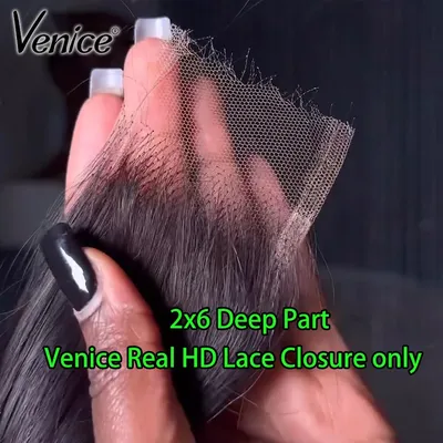 Venice 2x6 HD Lace Closure Straight Deep Part Virgin Human Hair Free Part 2x6 Real HD Lace Frontal