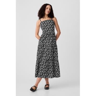 Gap Womens Black Floral Floral Cotton Tiered Strappy Midi Dress - Black Floral