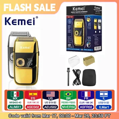 Kemei KM-2028 Men's Electric Metal Shaver LED Display Adjustable Speed USB Electric Shaver Hair