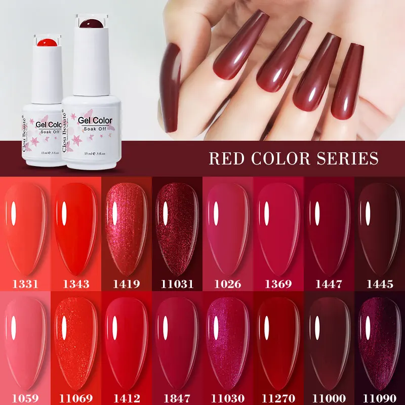 Clou Beaute Red Series Gel-Nagellack für Decklack, UV-Gel-Nagelgrundierung, Semi-Permanent-UV-Lack, Hybrid-Gelpolitur, 15 ml Neongel Image