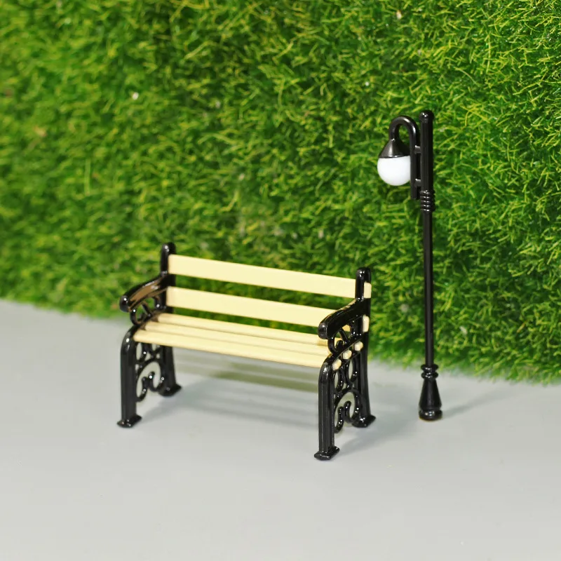 Banc de parc en bois Micro paysage FigAuckland Butter House, lampadaire, meubles miniatures ouvertement, jouet de bricolage pour la décoration de la maison
