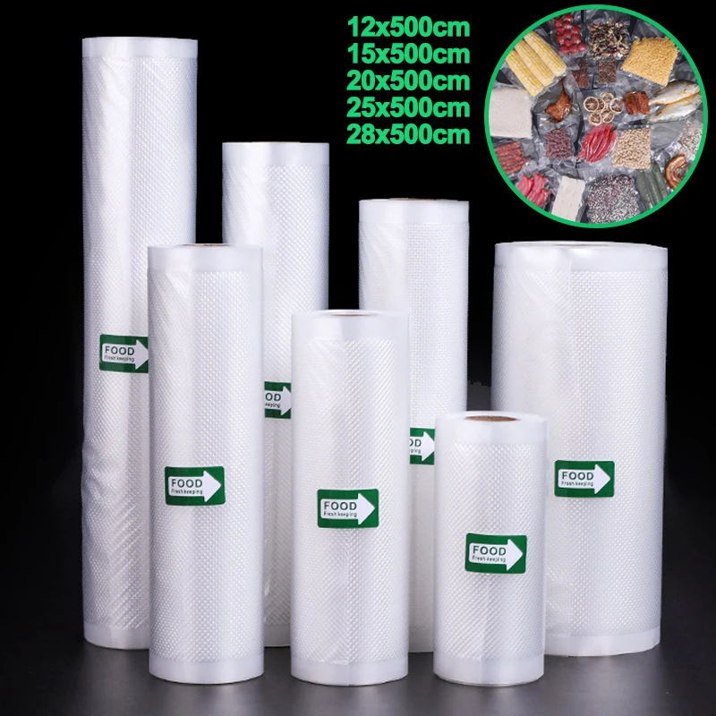 Rouleaux de sacs sous vide pour aliments, sacs pour scelleuse, sac de rangement pour emballeur sous vide, conservation des aliments frais et longs, 500cm, lot