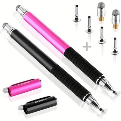 TEMU Meko (2 Pcs)[2 In 1 Precision Series] Disc Stylus/styli For All Touch Screen Devices Bundle With 4 Replaceable Disc Tips, 2 Replaceable Fiber Tips - (black/pink)