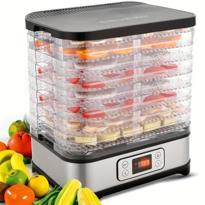 TEMU Food Dehydrator Machine, Fruit With 8-trays, Digital Timer And Temperature Control(95Âºf-158Âºf) For Food, Jerky, Meat, Fruit, Herbs And Vegetable, 400 Watt, Bpa Free, Silver/red/black