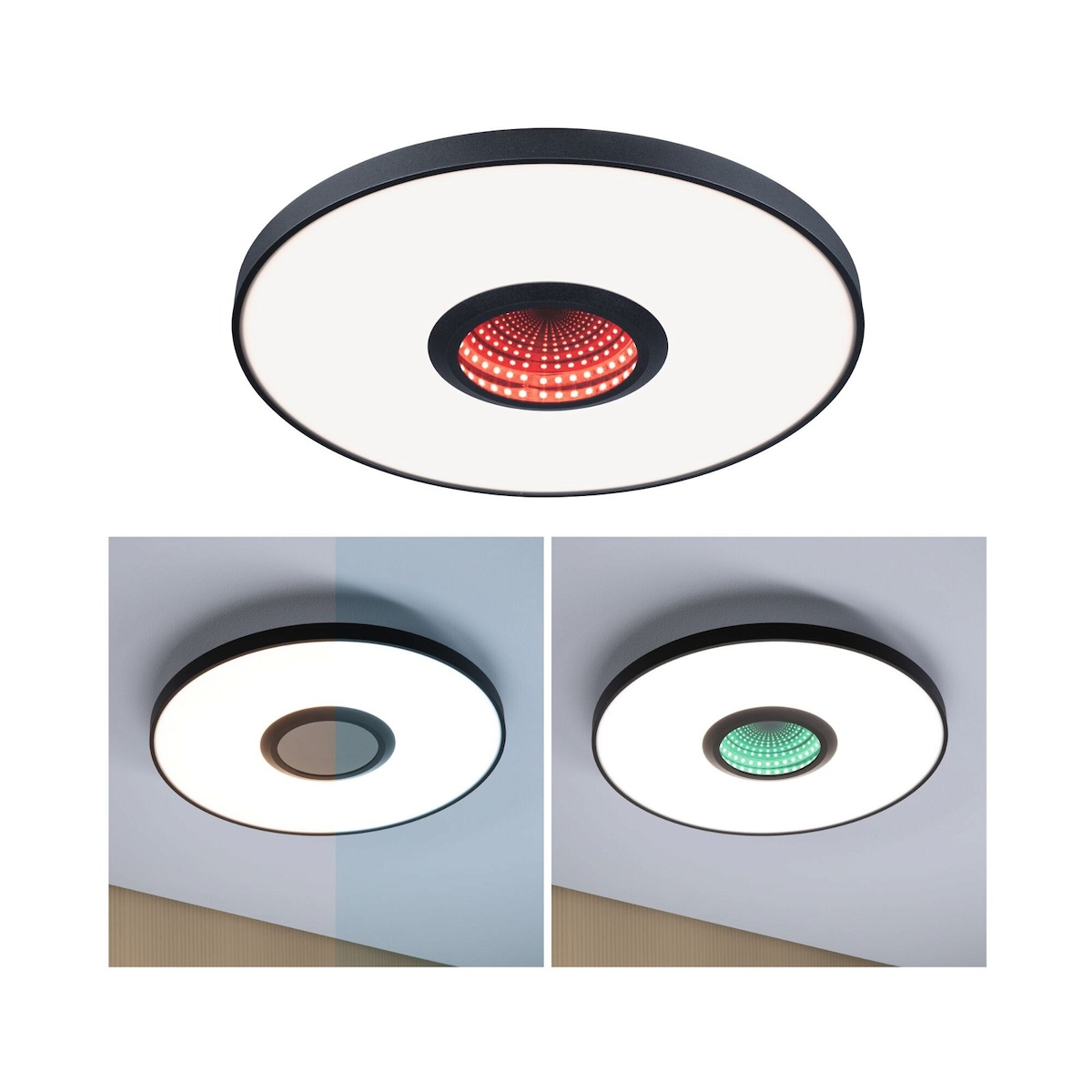 Paulmann LED Deckenleuchte Spaceglow Three RGB+ 1400lm 230V 21W dimmbar Schwarz matt 71038 Image