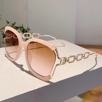 TEMU 1pc Women New Square Glasses Fashion Leg Hollow Out Chain Design Green Glasses Detachable Artificial Chain Pendant Street Beat Trend Party Decorative Glasses Image