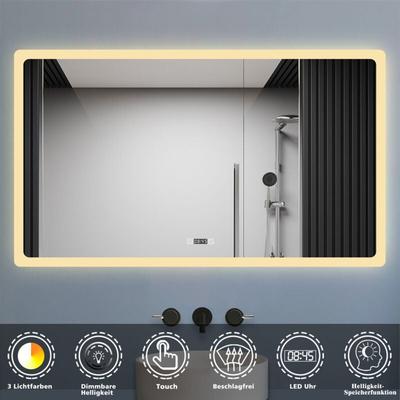 Led Badspiegel mit Uhr 3 Lichtfarbe Dimmbar Beschlagfrei Speicherfunktion Badezimmer Spiegel mit Image