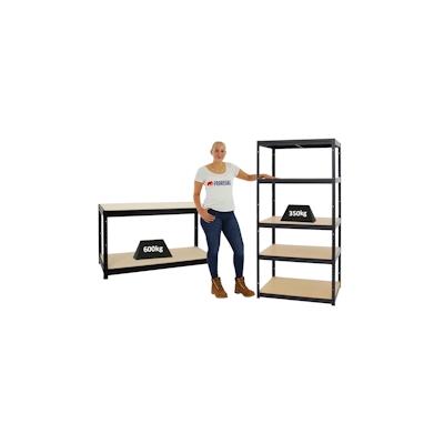 PROREGAL Mega Deal | 1x Schwerlastregal Slim Elephant M & 1x Höhenverstellbare Werkbank Big Dino | Fachlast bis zu 600kg | Schwarz | Stecksystem Image