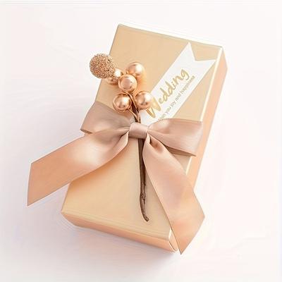 TEMU 20/50pcs Candy Box Favor Boxes With Bow And Golden Bean Card For Birthday Party Gift Packaging Universal Image