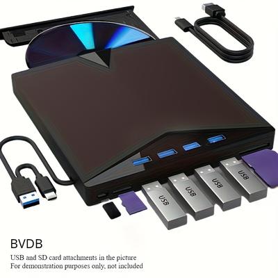 TEMU Bvdb/multi Functional/external Player/read/write Drive Usb C Portable Cd/dvd+/- Rw Drive/dvd Player With Sd Card Reader Usb 3.0 Cd Rom Burner Compatible With Laptop Windows Linux Desktop