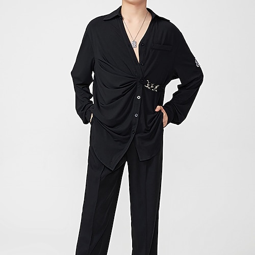 Latein-Tanz oben Metallkette Herren Leistung Freizeitskleidung Langarm Kristall-Baumwolle Image