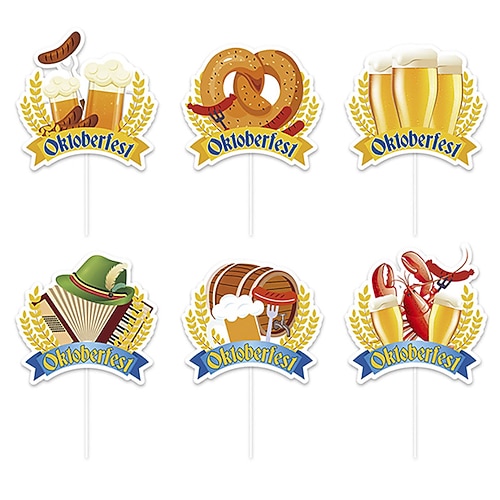 24 Stück Oktoberfest-Cupcake-Topper, Biertag-Kuchenaufsatz, bayerische Festival-Kuchen-Picker für Bierthema-Partyzubehör, Oktoberfest-Party-Dekorationen Image