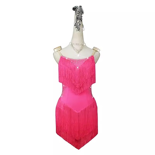 Latein-Tanzkleid mit Strass-Quaste für Damen, ärmellos, für Rumba, Salsa, Chacha, Bühnenkostüm Image