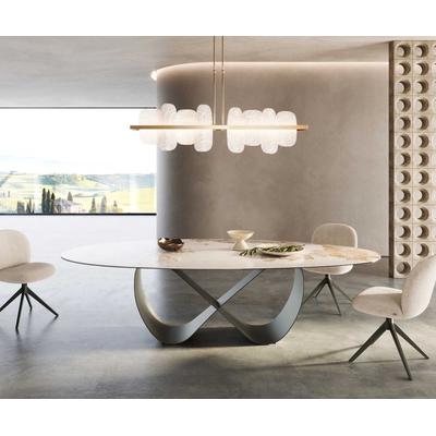 DELIFE Esstisch Edge Oval 280x130 Keramik Minas Melange Weiß-Beige Infinity Metall Effektfinish Titan, Esstische Image