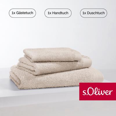 Handtuch Set S.OLIVER "s. Oliver, besonders weich und saugfähig", beige (natur), 3 St., Walkfrottier, Walkfrottier, Baum