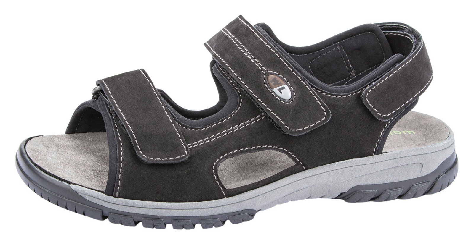 Riemchensandale WALDLÄUFER "HARALD", Herren, Gr. 11 (46), schwarz, Nubukleder, unifarben, Schuhe Riemchensandale, Sommerschuh, Klettschuh, Outdoorschuh, in komfortabler H-Weite