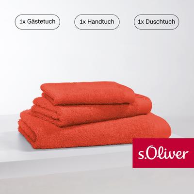 Handtuch Set S.OLIVER "s. Oliver, besonders weich und saugfähig", rot, 3 St., Walkfrottier, Walkfrottier, Baumwolle, Han