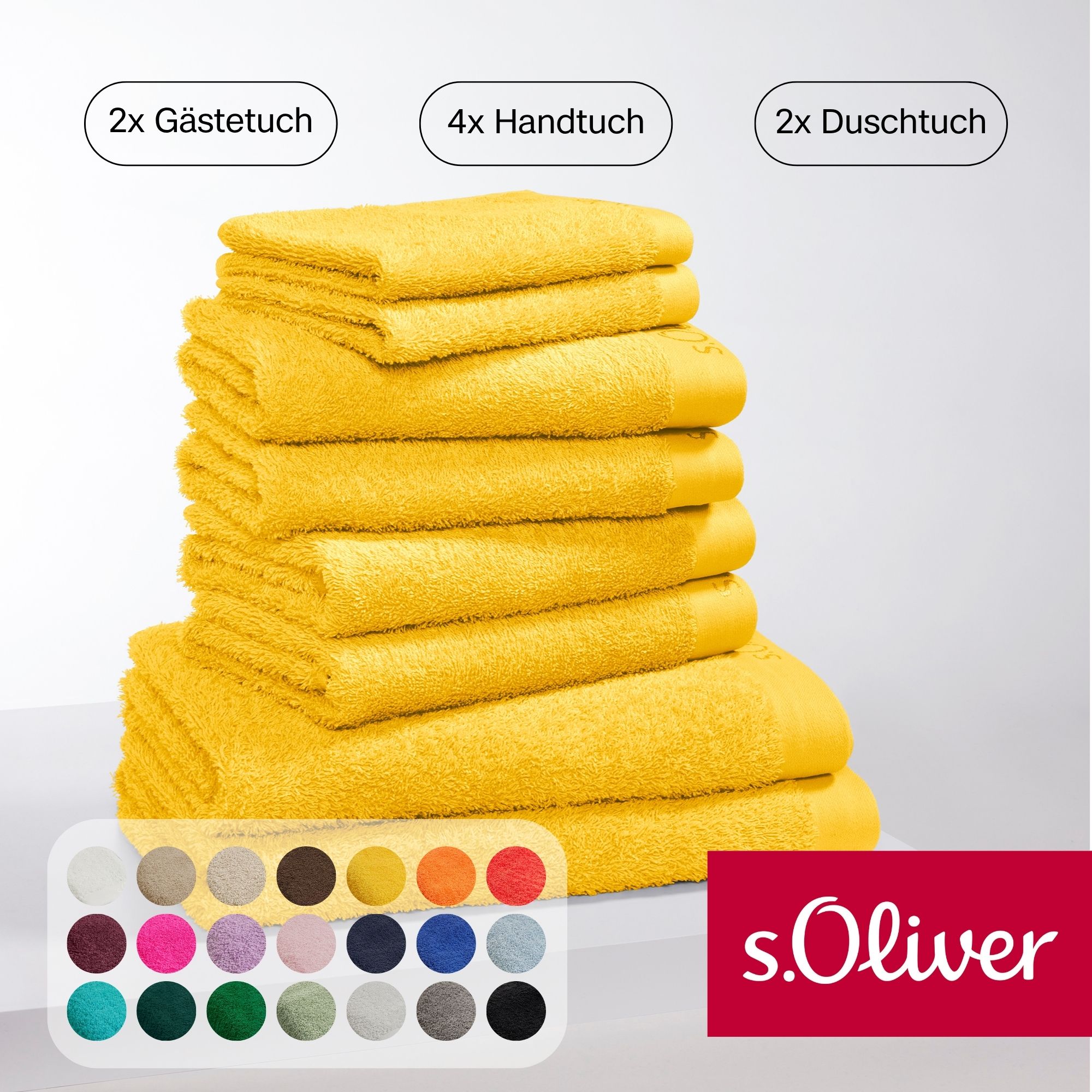 Handtuch Set S.OLIVER "s.Oliver, Premium Qualität, 600 gr/m²", gelb, 8 Stk., Walkfrottier, Walkfrottier, Obermaterial: 100% Baumwolle, Handtuch-Sets, 2 Gästetücher 30x50, 4 Handtücher 50x100, 2 Duschtücher 70x140