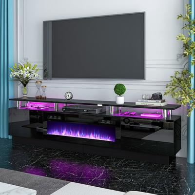 80" 2 Tier TV Console Stand for TVs Up to 90",with 36" Electric Fireplace