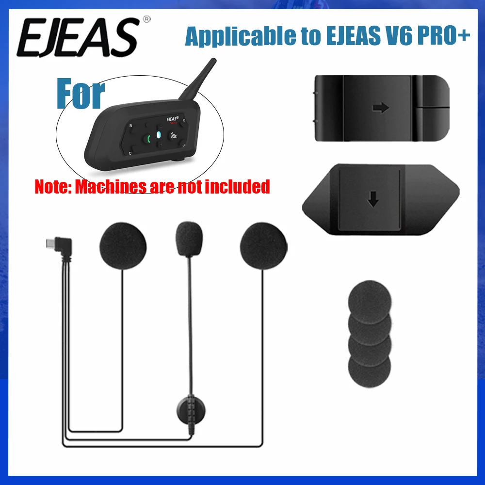 EJEAS V6 PRO+ TYPE-C Klinke Mikrofon Lautsprecher Kopfhörer Headset mit Halterungsclip doppelseitiger Klebebandbasis Motorradhelm Gegensprechanlage Image