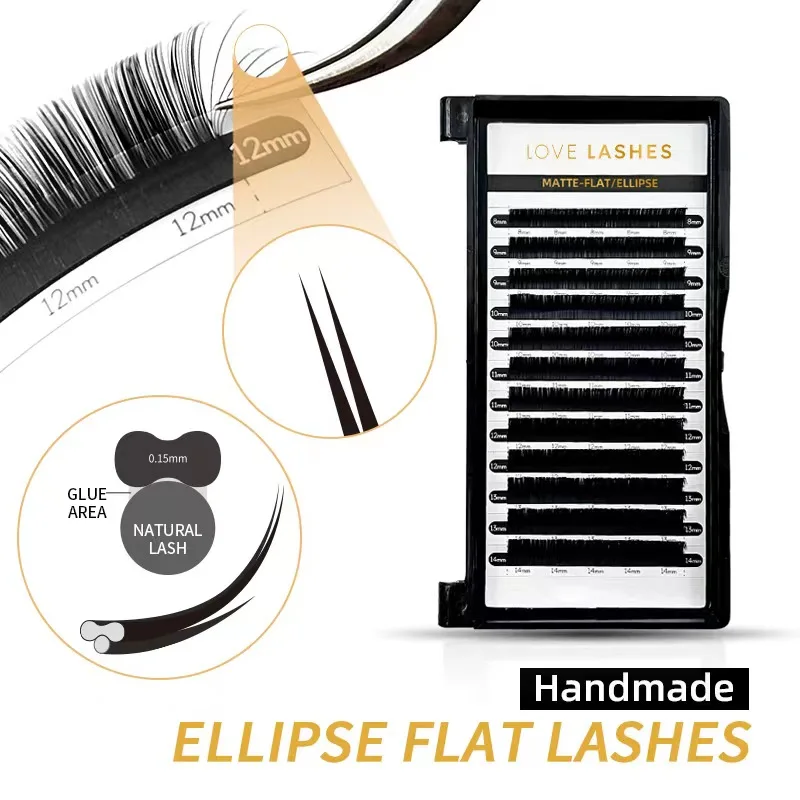 LOVE LASHES Ellipse Flat Wimpern Split Tips Individuelle Flase Nerz Wimpern Mattschwarz Ellipse Kaschmir Lash Großhandel Image