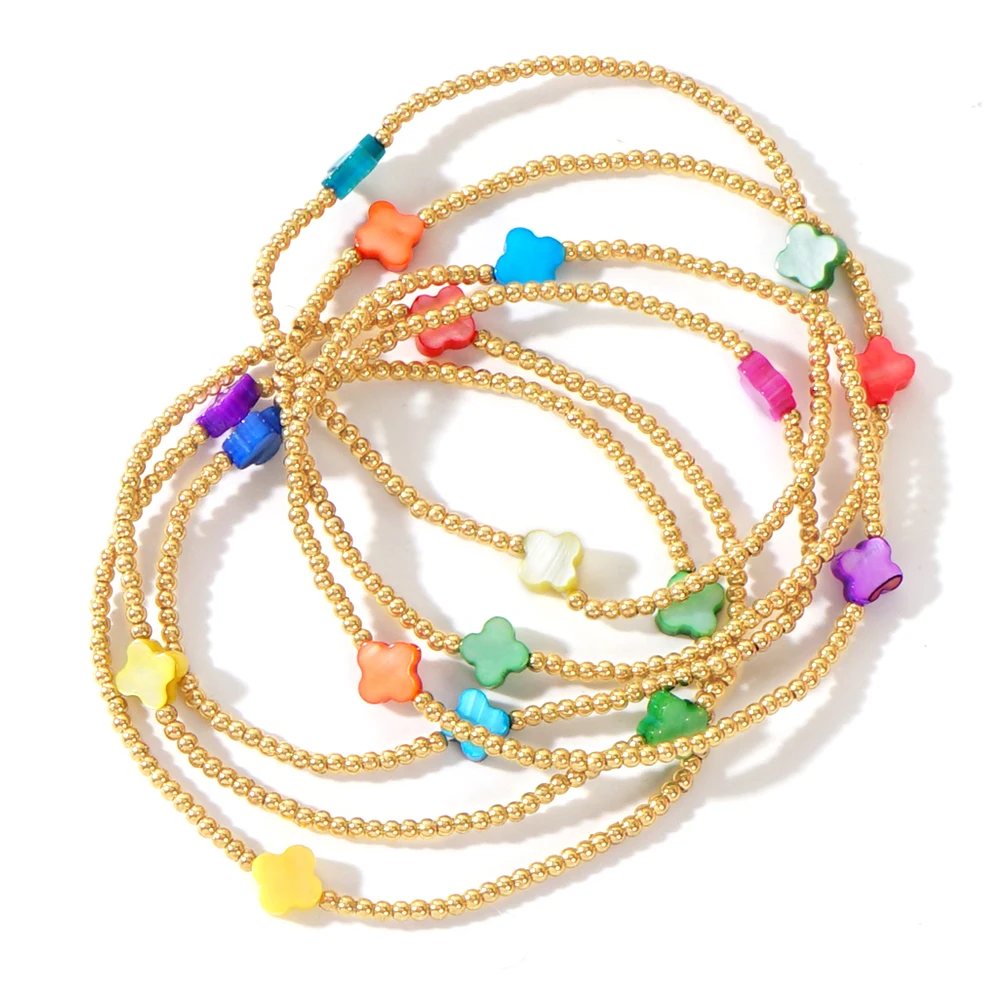 Multi-Pack böhmische Kupfer perle Damen Armbänder zufällige Farbe gemischte Muschel Kreuz Perlen hand gefertigte Kette Set Image