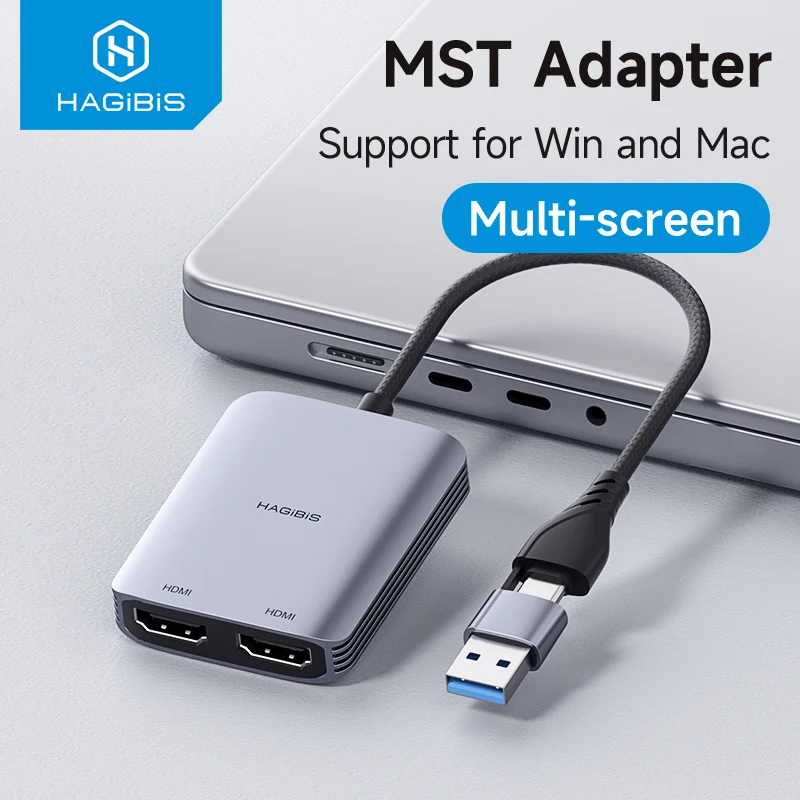 Hagibis USB-A/C zu HDMI-kompatibler Adapter MST Dual Monitor Konverter Dreifach Display Kompatibel mit M1/M2/M3 Windows Mac Laptop Image