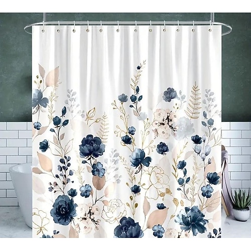 Set di Tende da Doccia 180cm 70 Tenda da Doccia Acquerello Tenda da Doccia Impermeabile in Poliestere Tappetino Antiscivolo Coprisergo Tappetino per Bagno e 12 Ganci in Plastica per Decorazione