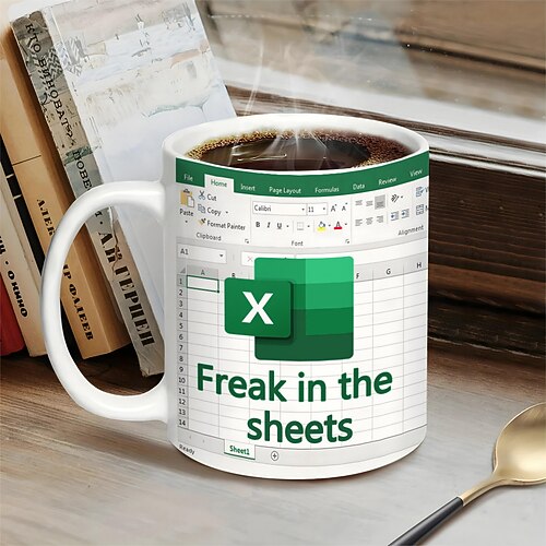 Excel-Kaffeetasse, lustige Geschenke für Frauen und Männer, Freak in the Sheets-Tasse, Geschenke für Chef, CPA, Freund, Kollegen, Buchhalter, weiße Keramik-Bürotasse, 325 ml Image
