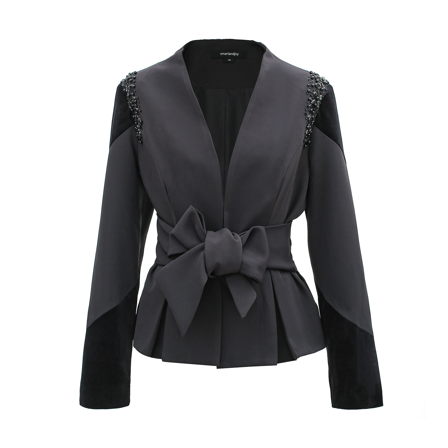 Blazer aus Bi-Material und geknoteter Gürtel Image