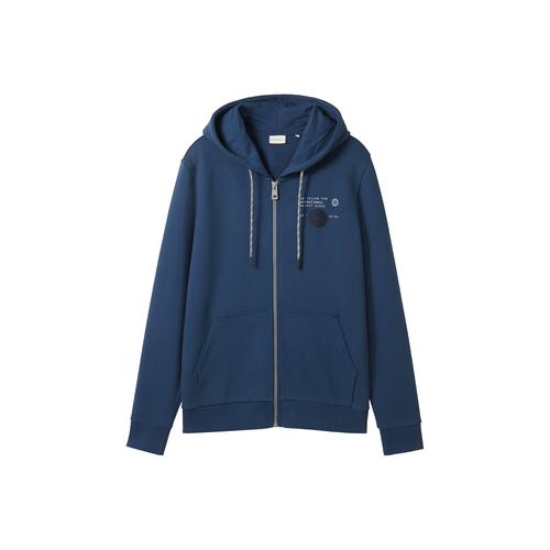 TOM TAILOR Herren Basic Sweatshirt Jacke mit Print, blau, Print, Gr. S