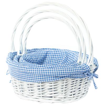 White Round Willow Gift Basket, with Gingham Liner and Handle