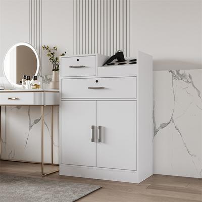 Beauty Salon Storage Cabinet with Hair Dryer Holder and Drawers