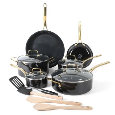 Martha Stewart 14 Piece Premium Non-Stick Cookware Combo Set - Black W/ Gold