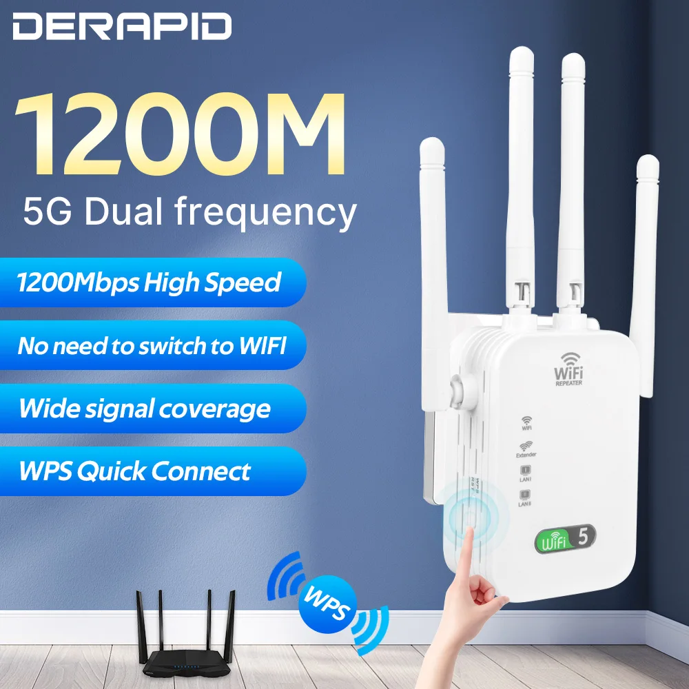 WiFi Repeater 1200Mbps Drahtlose Verstärker Dual Band 2,4G 5GHz Netzwerk Long Range Signal Booster Für Home Office wifi Booster Image