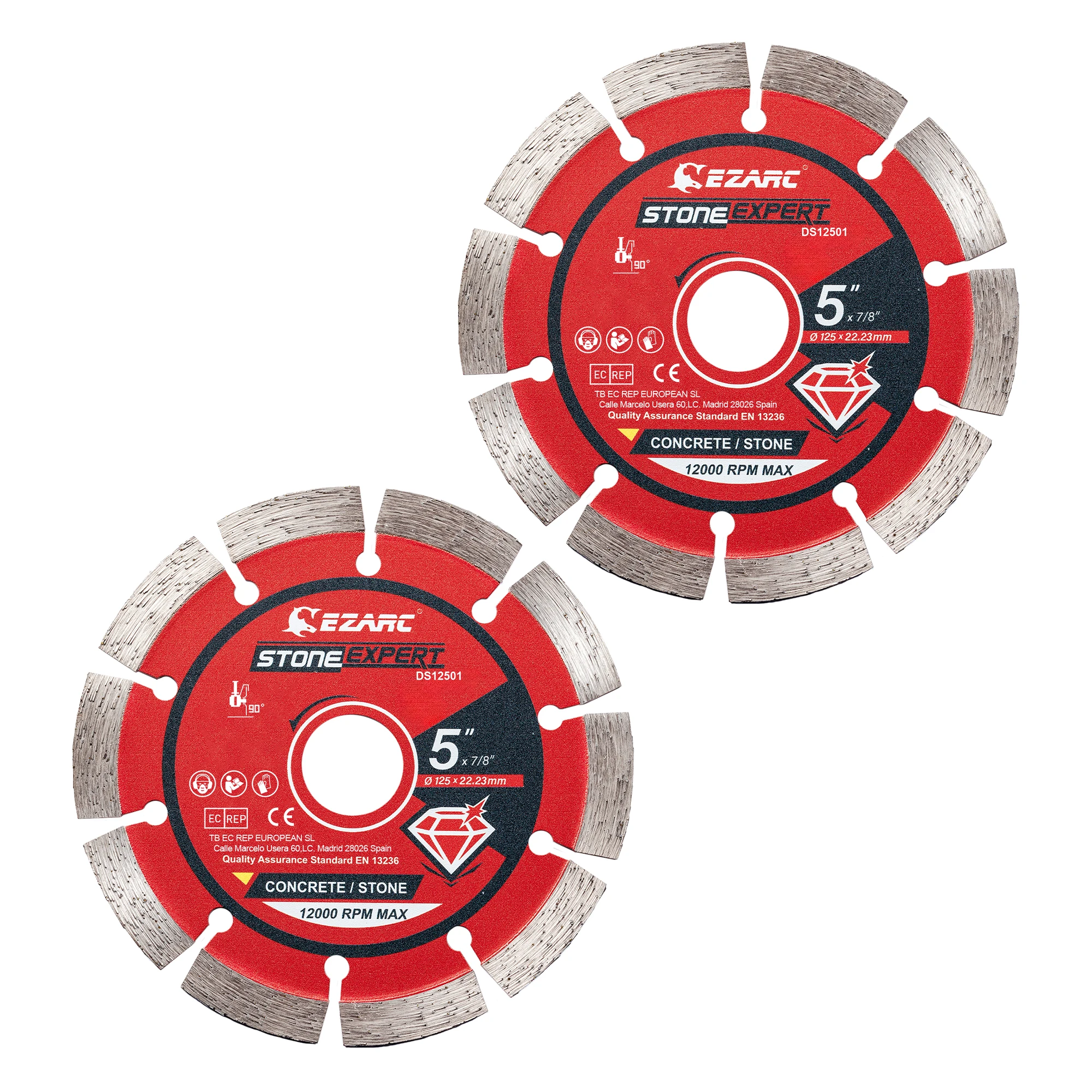 EZARC 5'' / 4,5'' 2 Stück Diamantklinge Segmentierte Diamantsägeblätter für Winkelschleifer Steinklinge zum Schneiden von Beton Ziegel Block Image
