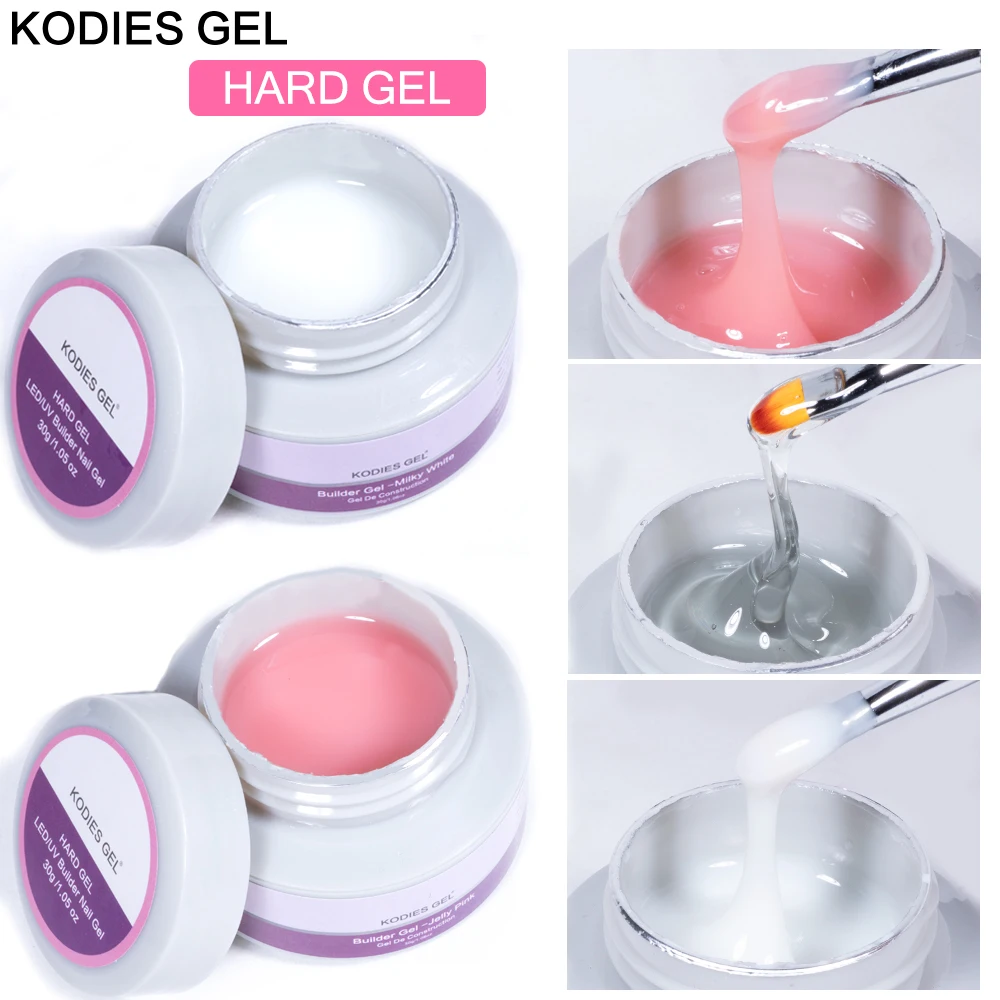 KODIES GEL 30g Builder Extension Nagelgel für klare, weiße, rosafarbene Konstruktion, UV-harte Gellak-Camouflage-Acryl-Maniküre-Skulptin Image