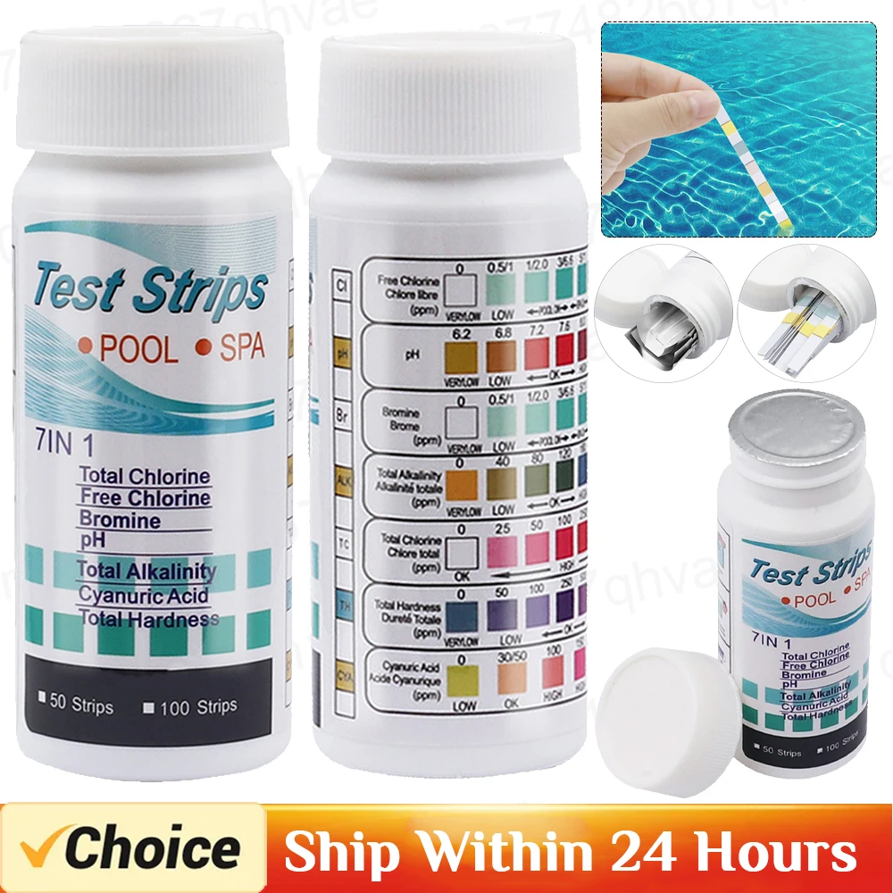50/100 stücke Mehrzweck 7 in 1 Chlor ph Teststreifen Spa Schwimmbad Wasser tester Papier härte Werkzeug Pool Zubehör Image